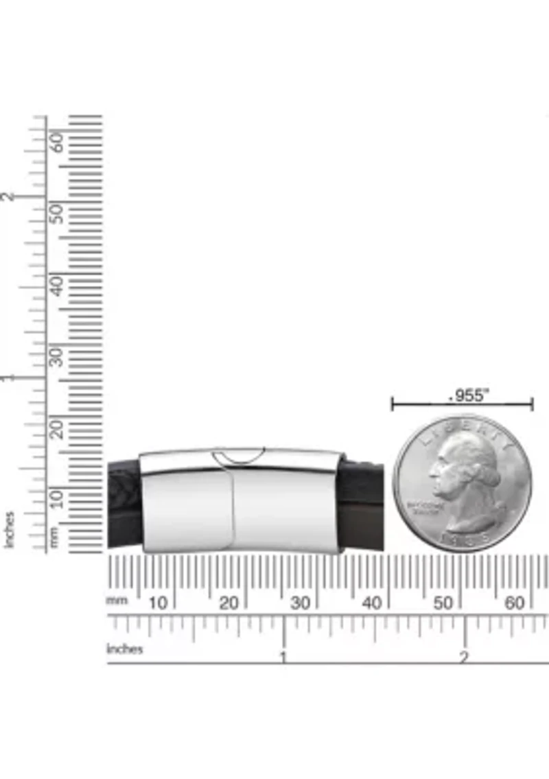 Stainless Steel, Black & Brown Leather Multi Strand Cross Bracelet in 8.5"