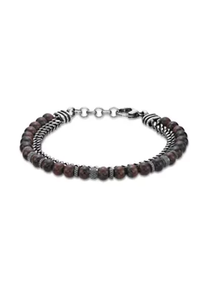 Antique Black Finish Stainless Steel and Tiger Eye Bracelet in 8.5"