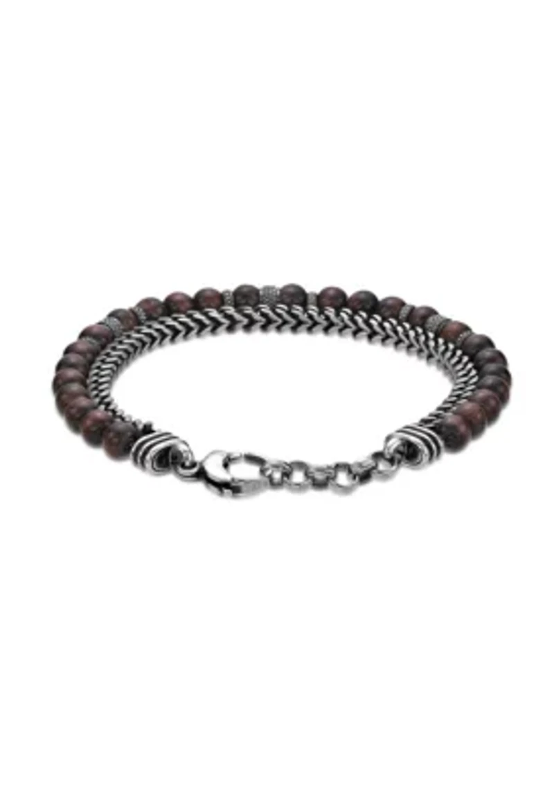 Antique Black Finish Stainless Steel and Tiger Eye Bracelet in 8.5"