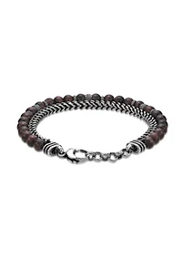 Antique Black Finish Stainless Steel and Tiger Eye Bracelet in 8.5"