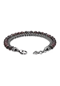 Antique Black Finish Stainless Steel and Tiger Eye Bracelet in 8.5"