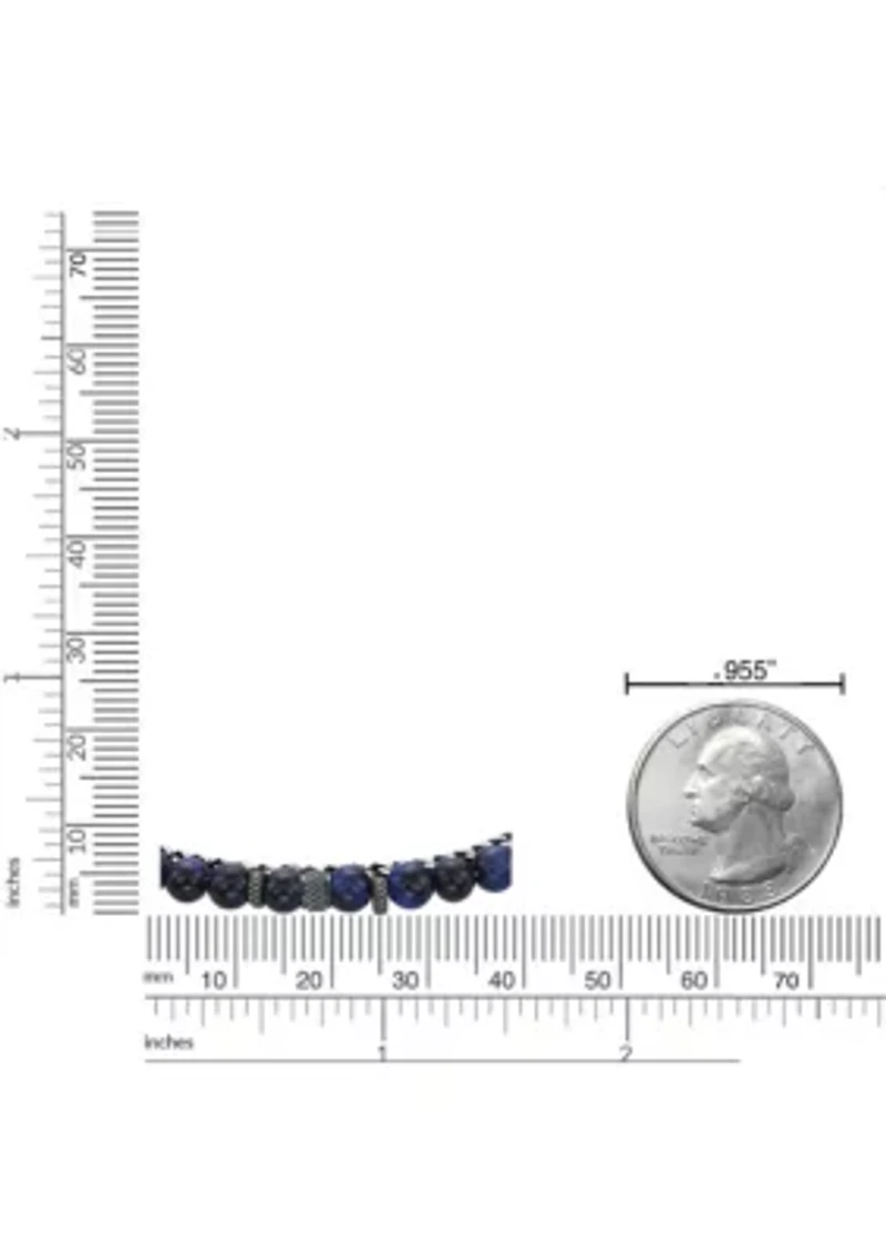 Antique Black–Finish Stainless Steel & Blue Tiger Eye Bracelet 8.5"