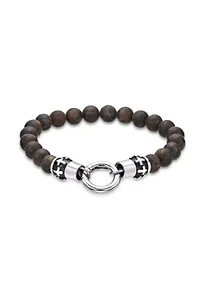 Black Ion Plated Stainless Steel and Bronzite Stretch Bracelet in 8.5"