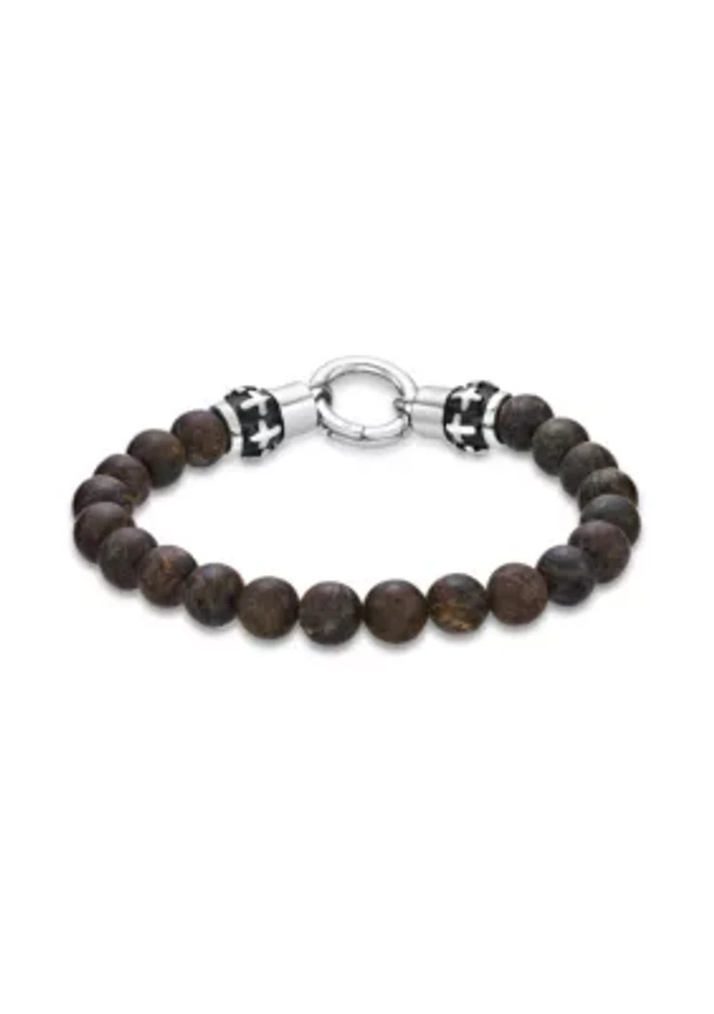 Black Ion Plated Stainless Steel and Bronzite Stretch Bracelet in 8.5"