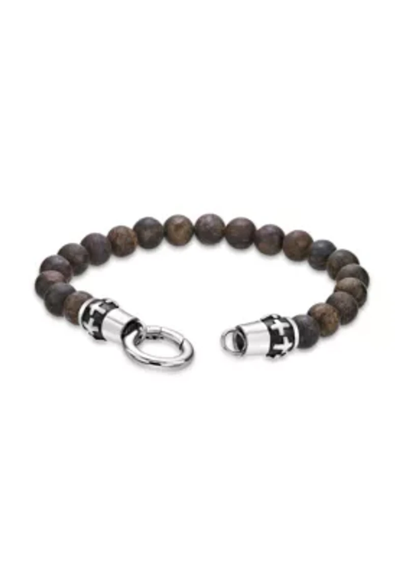 Black Ion Plated Stainless Steel and Bronzite Stretch Bracelet in 8.5"
