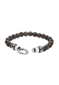 Black Ion Plated Stainless Steel and Bronzite Stretch Bracelet in 8.5"