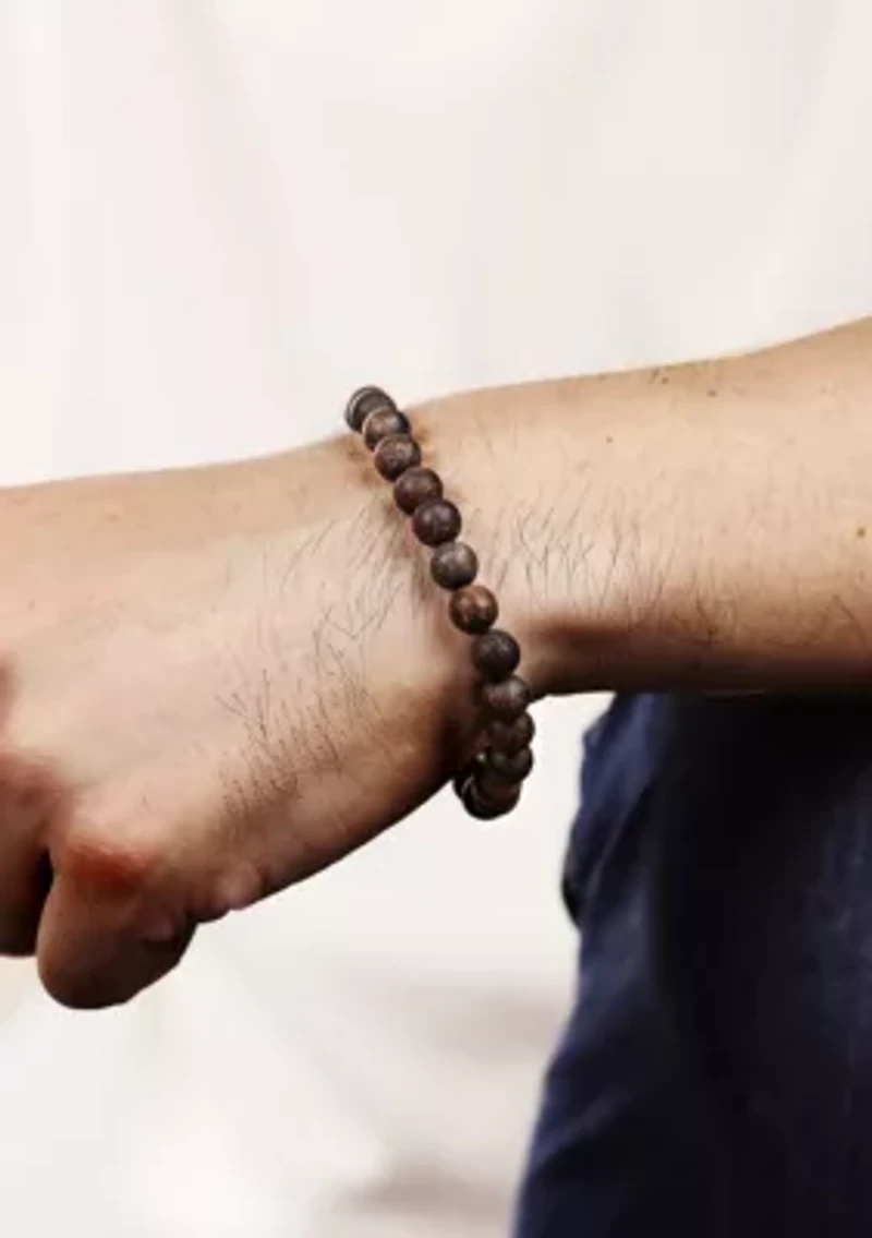 Black Ion Plated Stainless Steel and Bronzite Stretch Bracelet in 8.5"