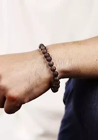 Black Ion Plated Stainless Steel and Bronzite Stretch Bracelet in 8.5"