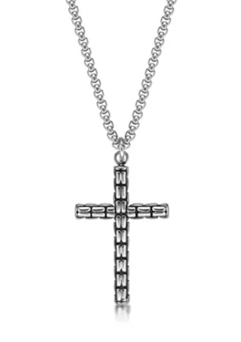Stainless Steel Cross Pendant with Black Ip and 24" Round Box Chain