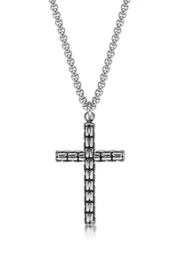 Stainless Steel Cross Pendant with Black Ip and 24" Round Box Chain