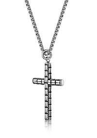 Stainless Steel Cross Pendant with Black Ip and 24" Round Box Chain