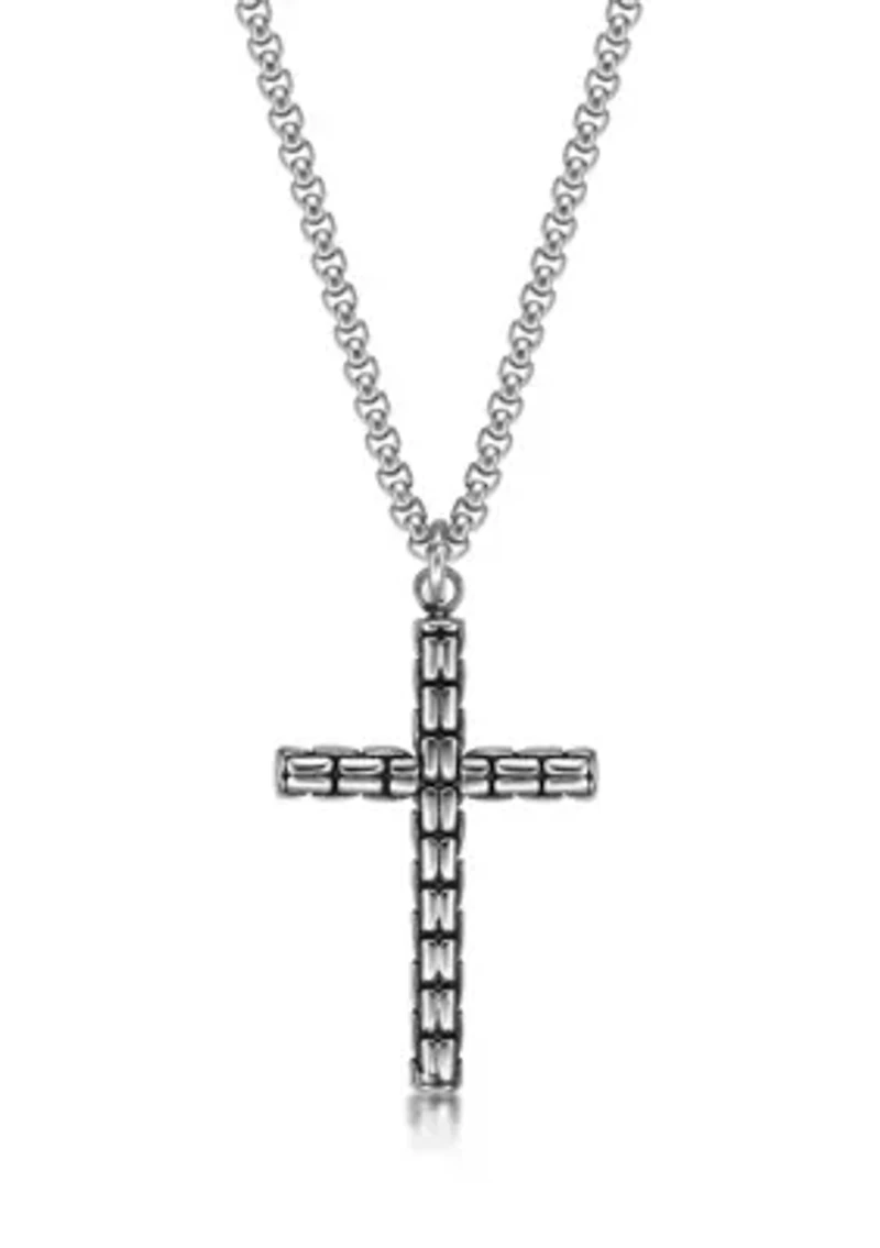 Stainless Steel Cross Pendant with Black Ip and 24" Round Box Chain