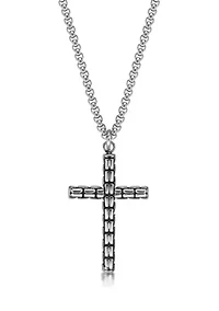 Stainless Steel Cross Pendant with Black Ip and 24" Round Box Chain