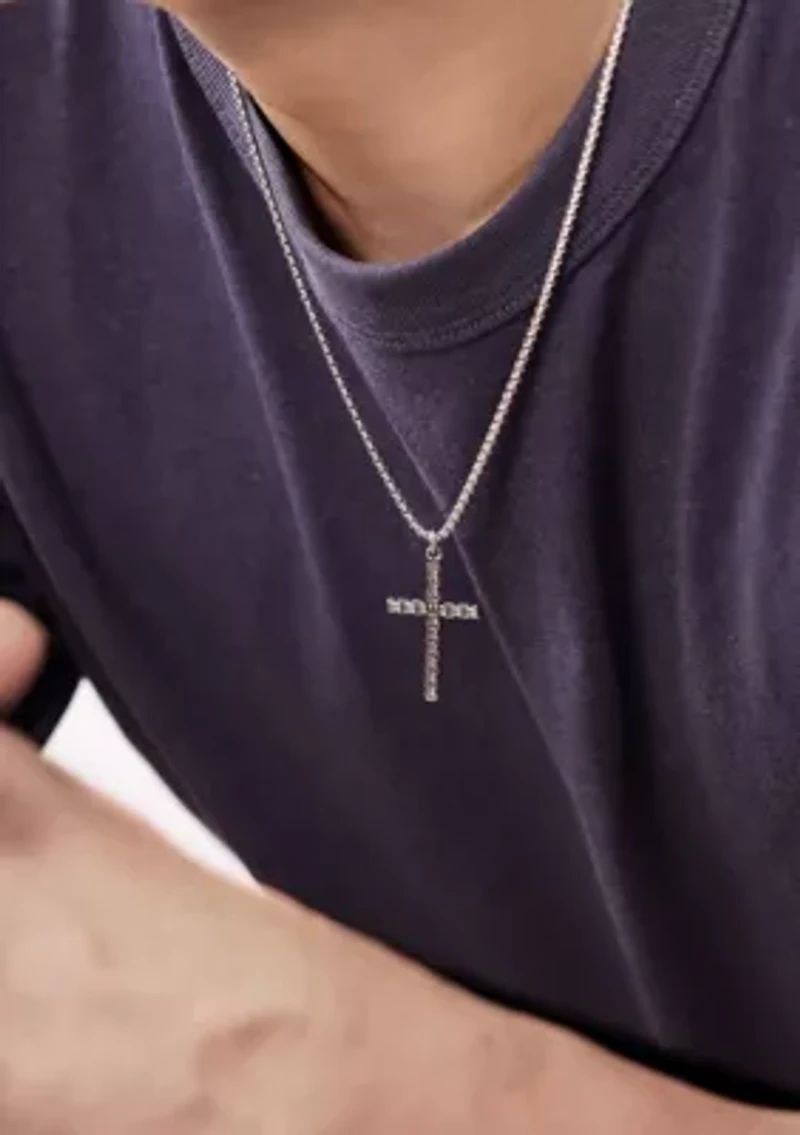 Stainless Steel Cross Pendant with Black Ip and 24" Round Box Chain