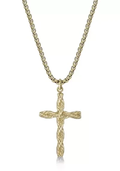 Stainless Steel Cross Pendant with Gold Ip and 24" Round Box Chain