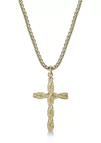 Stainless Steel Cross Pendant with Gold Ip and 24" Round Box Chain