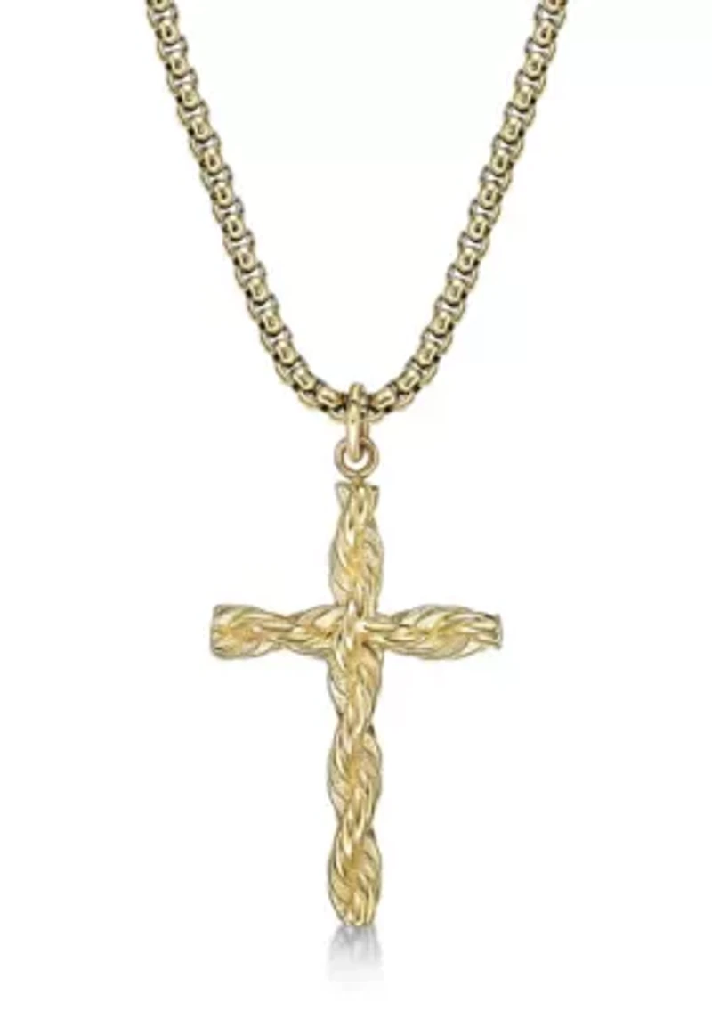 Stainless Steel Cross Pendant with Gold Ip and 24" Round Box Chain