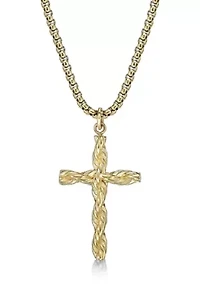 Stainless Steel Cross Pendant with Gold Ip and 24" Round Box Chain