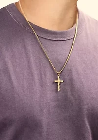 Stainless Steel Cross Pendant with Gold Ip and 24" Round Box Chain