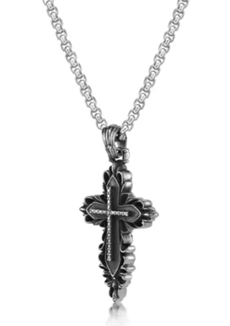Antique Black Finish Stainless Steel Cross Pendant with 24" Round Box Chain