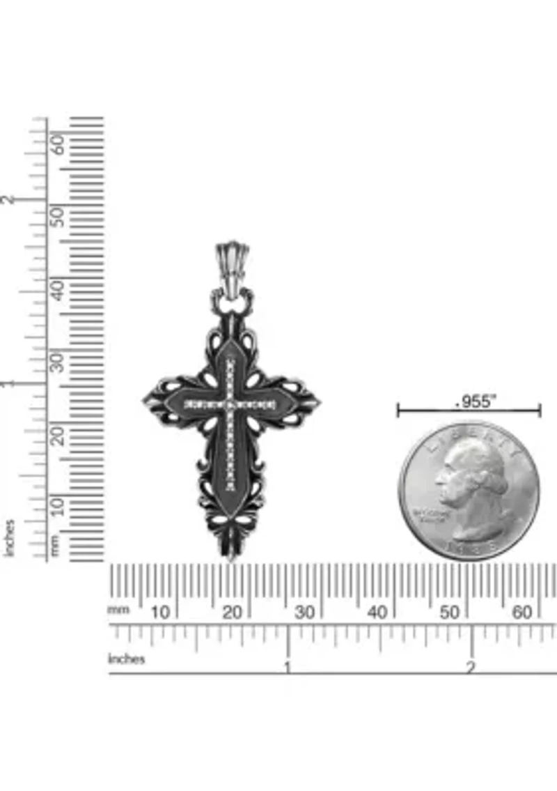 Antique Black Finish Stainless Steel Cross Pendant with 24" Round Box Chain