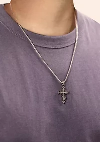 Antique Black Finish Stainless Steel Cross Pendant with 24" Round Box Chain