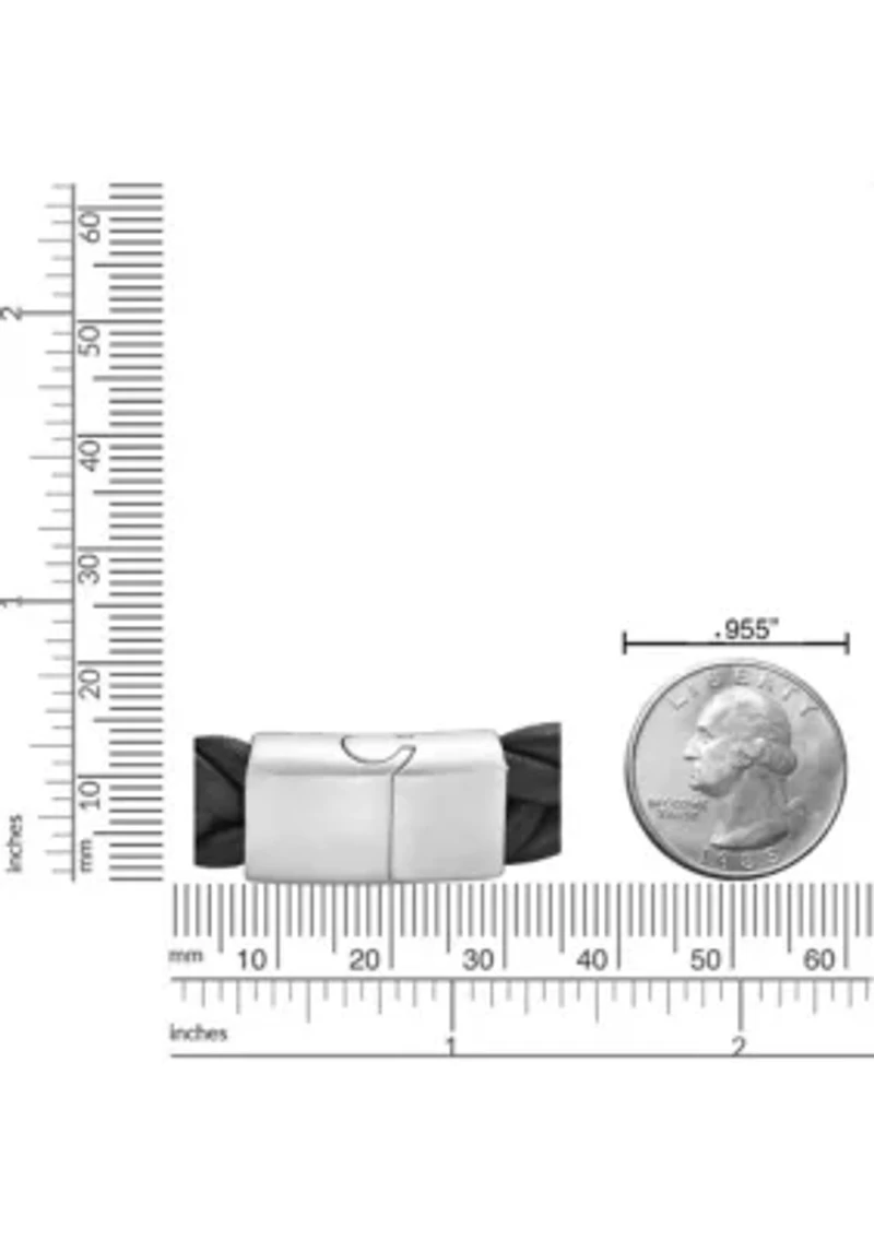 Stainless Steel and Braided Black Leather Bracelet