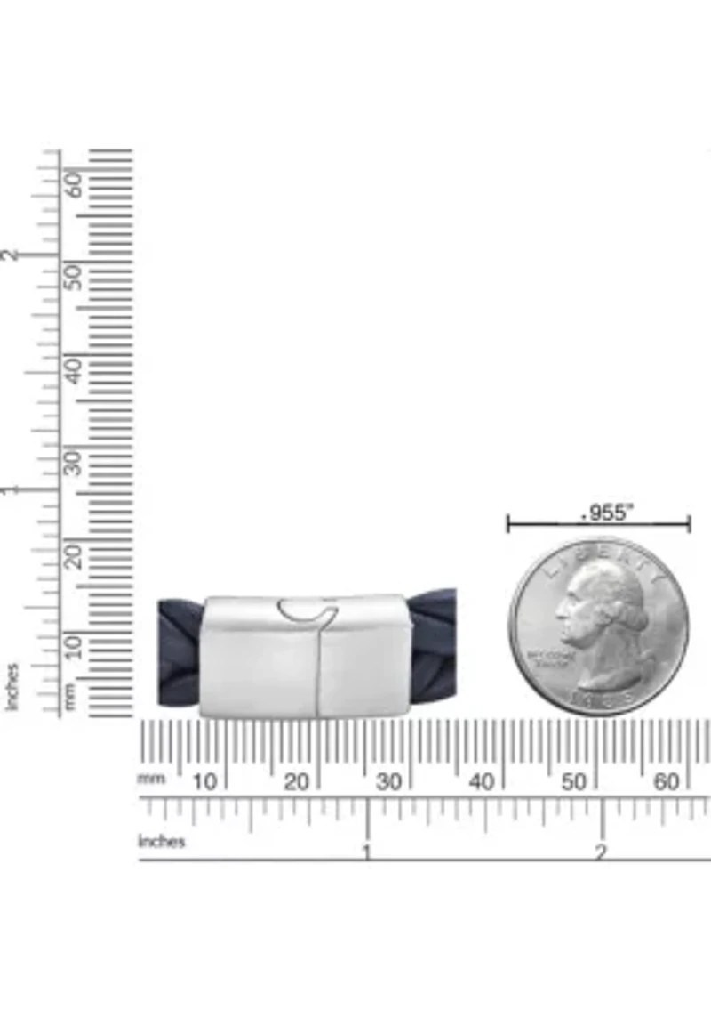 Stainless Steel and Braided Blue Leather Bracelet