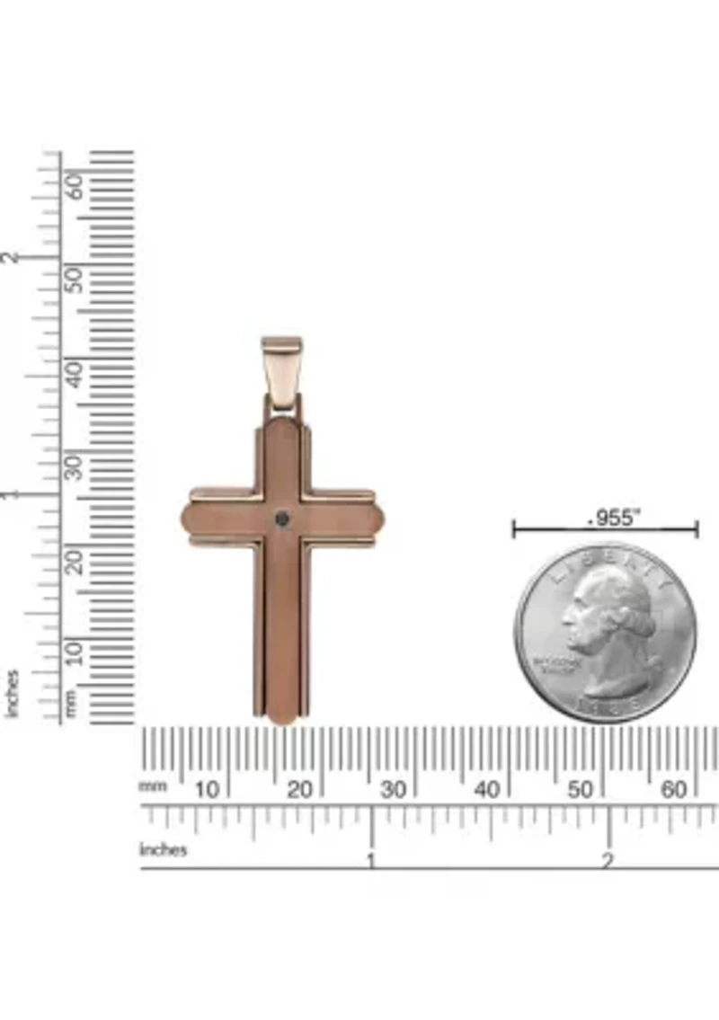 Stainless Steel and Black Cz Chocolate Ip Cross Pendant with 22" Figaro Chain