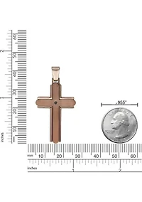 Stainless Steel and Black Cz Chocolate Ip Cross Pendant with 22" Figaro Chain