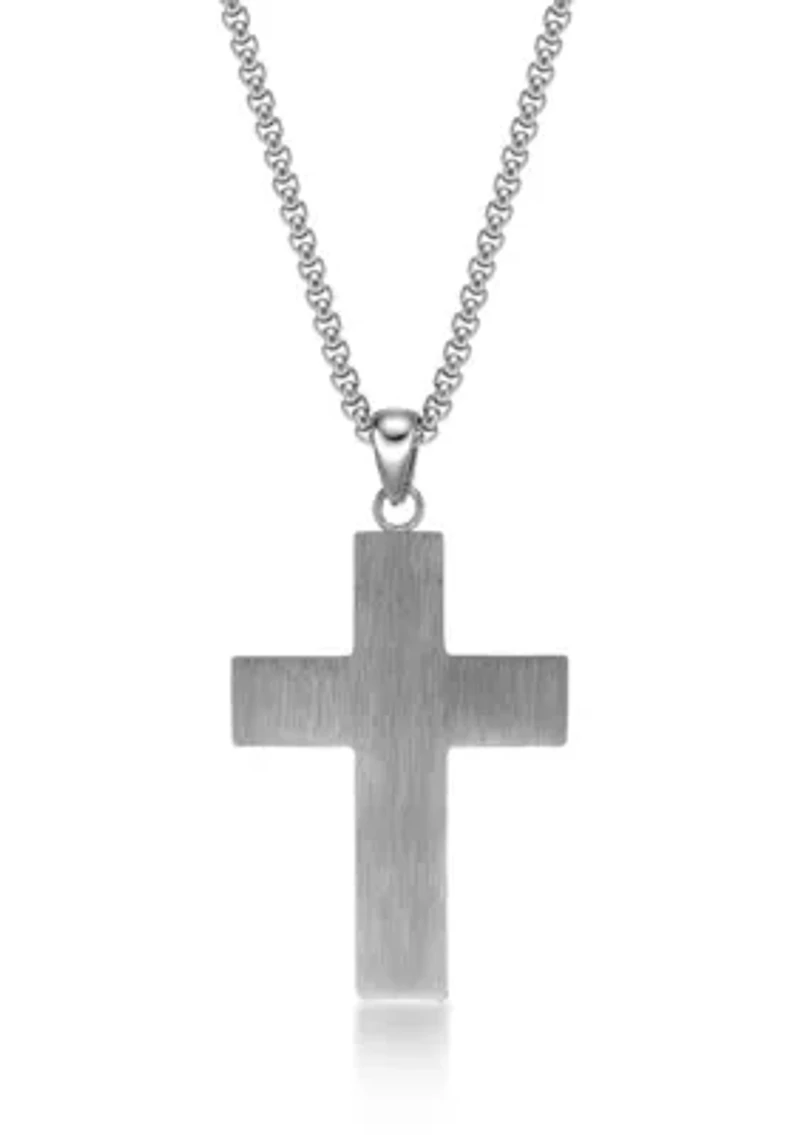 Stainless Steel Hammered Cross Pendant with Black Ip and  24" Round Box Chain
