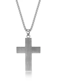 Stainless Steel Hammered Cross Pendant with Black Ip and  24" Round Box Chain