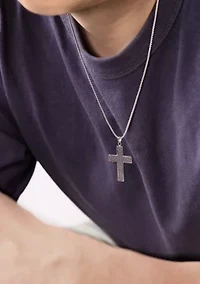 Stainless Steel Hammered Cross Pendant with Black Ip and  24" Round Box Chain