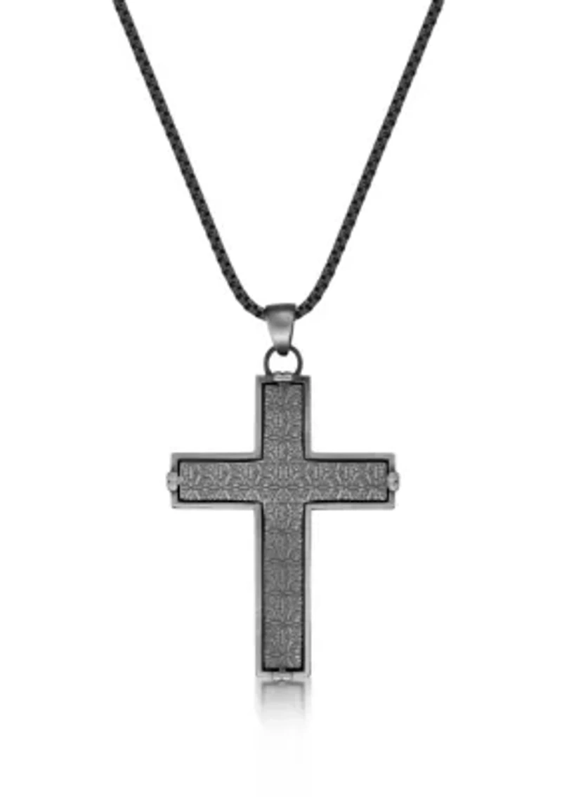 Stainless Steel Cross Pendant with Mattte Gray Ip and 24" Round Box Chain