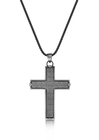 Stainless Steel Cross Pendant with Mattte Gray Ip and 24" Round Box Chain