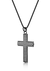 Stainless Steel Cross Pendant with Mattte Gray Ip and 24" Round Box Chain