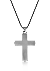 Stainless Steel Cross Pendant with Mattte Gray Ip and 24" Round Box Chain