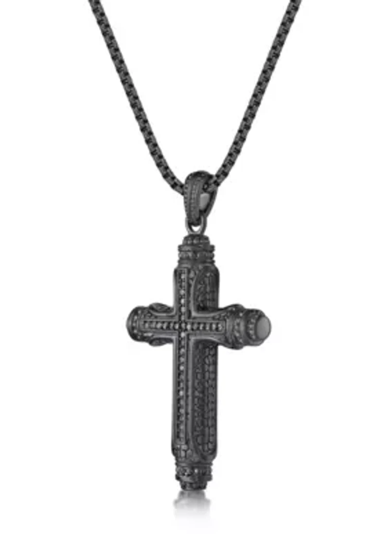 Stainless Steel & Cz Cross Pendant with Mattte Gray Ip and 24" Round Box Chain