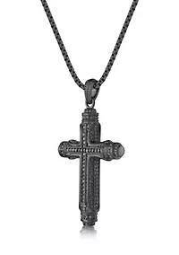 Stainless Steel & Cz Cross Pendant with Mattte Gray Ip and 24" Round Box Chain