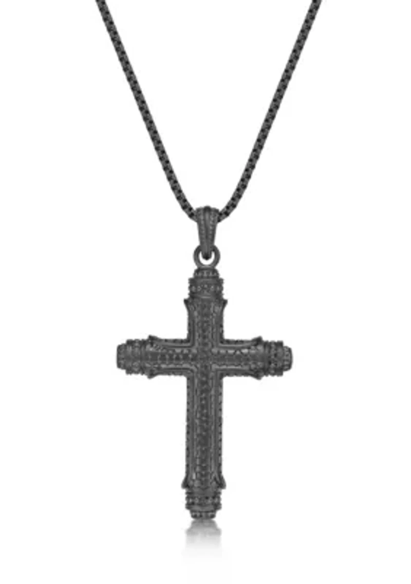 Stainless Steel & Cz Cross Pendant with Mattte Gray Ip and 24" Round Box Chain