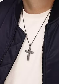 Stainless Steel & Cz Cross Pendant with Mattte Gray Ip and 24" Round Box Chain