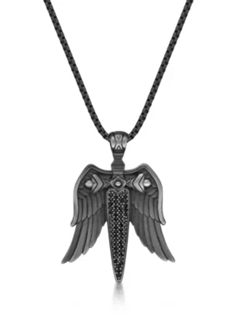 Stainless Steel & Cz Pendant with Mattte Gray Ip and 24" Round Box Chain