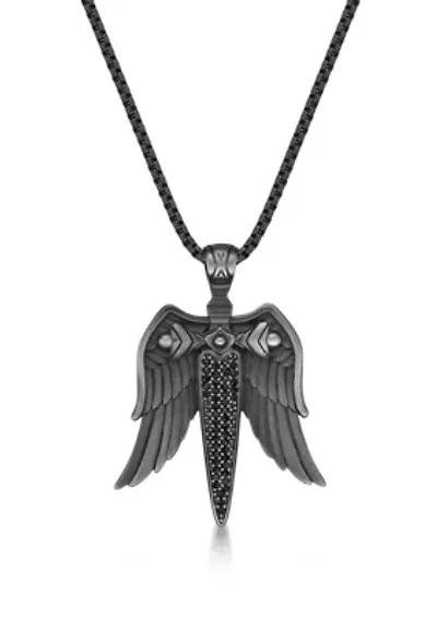 Stainless Steel & Cz Pendant with Mattte Gray Ip and 24" Round Box Chain