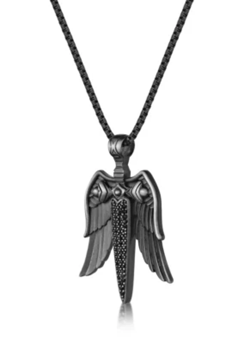 Stainless Steel & Cz Pendant with Mattte Gray Ip and 24" Round Box Chain