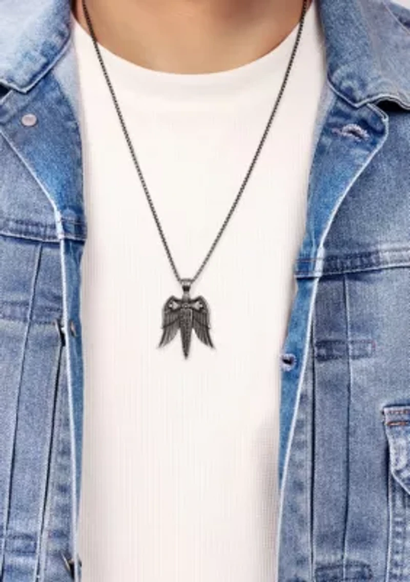 Stainless Steel & Cz Pendant with Mattte Gray Ip and 24" Round Box Chain