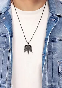 Stainless Steel & Cz Pendant with Mattte Gray Ip and 24" Round Box Chain