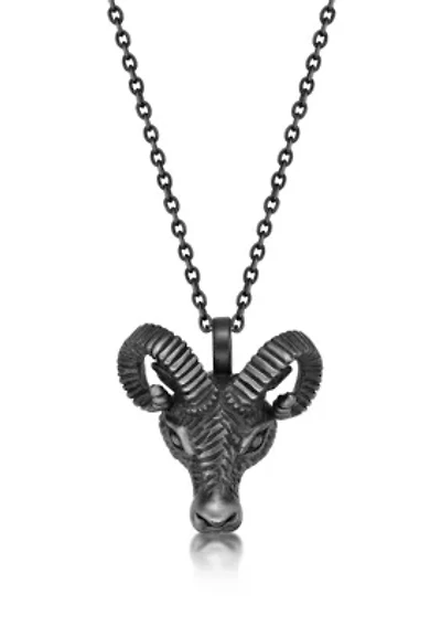 Stainless Steel Ram Pendant with Mattte Gray Ip and 24" Cable Chain