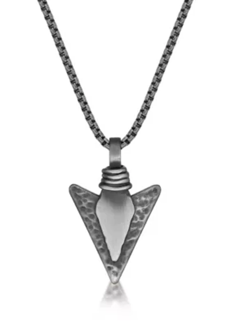 Stainless Steel Arrow Head Pendant with Mattte Gray Ip and 24" Round Box Chain