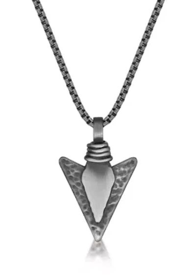 Stainless Steel Arrow Head Pendant with Mattte Gray Ip and 24" Round Box Chain