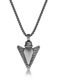 Stainless Steel Arrow Head Pendant with Mattte Gray Ip and 24" Round Box Chain